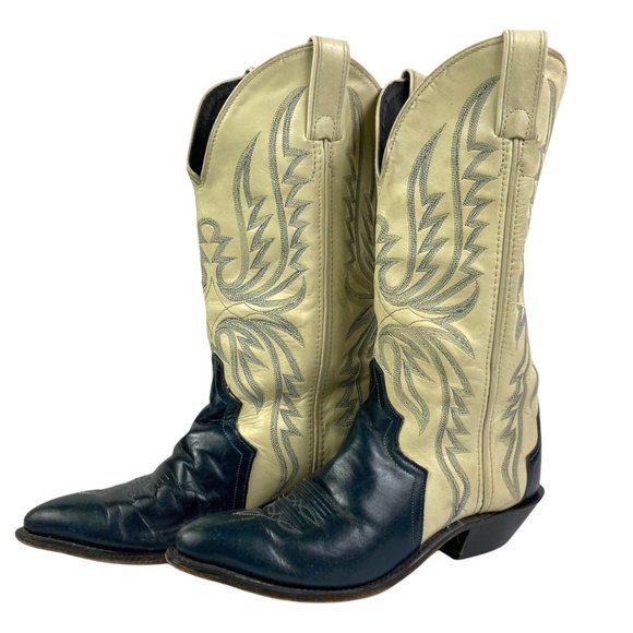 Code West Shoes - Vintage Code West Leather Cowboy Western Boots Pointed Toe Womens Ivory 7.5M